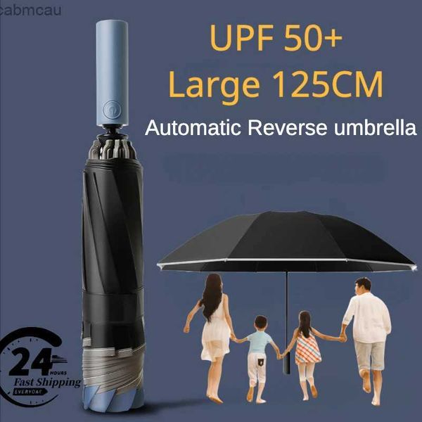 Paraguas A prueba de viento Fuerte 125 CM Grande 10 Hueso 3 Paraguas inverso plegable para hombres Seguridad Raya reflectante Lluvia y sombrilla Paraguas grandes