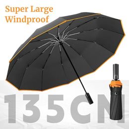 Paraplu's Winddicht Sterk Supergroot 135 cm Automatische opvouwbare paraplu voor mannen Veiligheid Reflecterend versterkt Zonnig en regenachtig Groot 231017