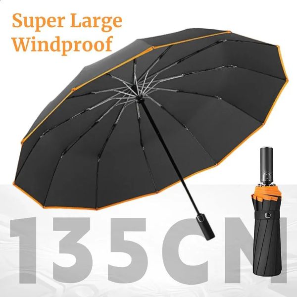 Parapluies coupe-vent fort Super grand 135CM parapluie pliant automatique pour hommes sécurité réfléchissant renforcé ensoleillé et pluvieux grands parapluies 231109