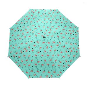 Paraplu's winddichte zonnige regenachtige reis volledige automatische paraplu vrouwen flamingo patroon 3 vouwbare regenuitrusting draagbare parasol