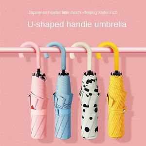 Paraplu's Winddichte paraplu's Niet-automatische schaduwparaplu UV-haak U-vorm gebogen handvat Opvouwbare paraplu voor dames Klein