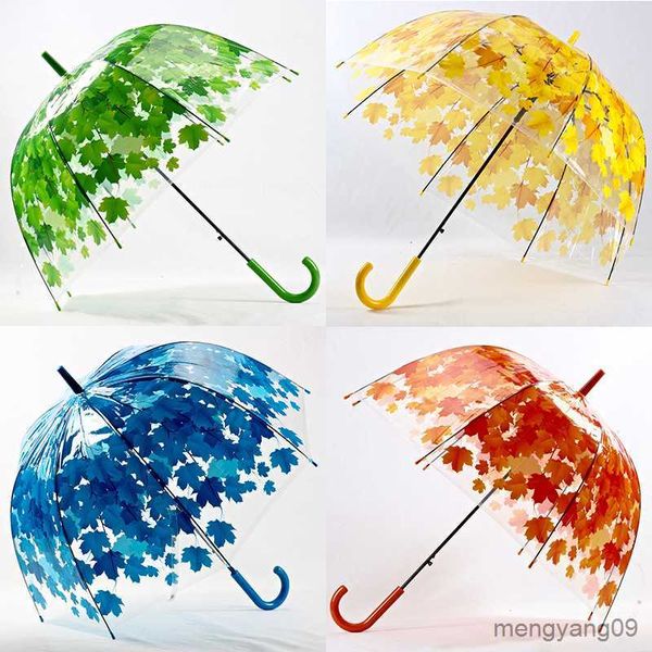 Parapluies Femme Parapluie Couleurs Creative Parasol Mignon Frais Transparent Feuilles Cage Arc Parapluie Enfant Long / Pluie Parapluie R230705