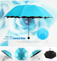 Paraplu's Dames draagbare paraplu winddichte 3 -viel bloemen in waterverandering kleur uv resistent zon/paraplu xobw 230330
