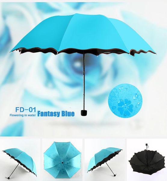 Parapluies Parapluie portable pour femme Coupe-vent 3 plis Fleurs dans l'eau Changement de couleur Résistant aux UV Soleil/Parapluie xobw 230330