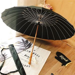 Paraguas Paraguas de mango largo de madera 24 costillas Retro Chino Hombres Mujeres Negro Sombrilla grande Protección solar al aire libre para niñas
