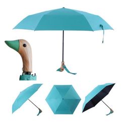 Parapluies Handle de tête de canard en bois parapluie UV 50 RUME RAIN OU DU PLACE PLACE ANIMAL VOYAGE NE NOUVEAU PORTABLE NOUVEAU 6953597