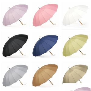 Paraplu's Houten handvat Aanpasbaar Promotie Effen Golf Sterk Winddicht Unisex Paraplu Aangepaste bescherming Uv Dh0997 Drop Deli Dham4