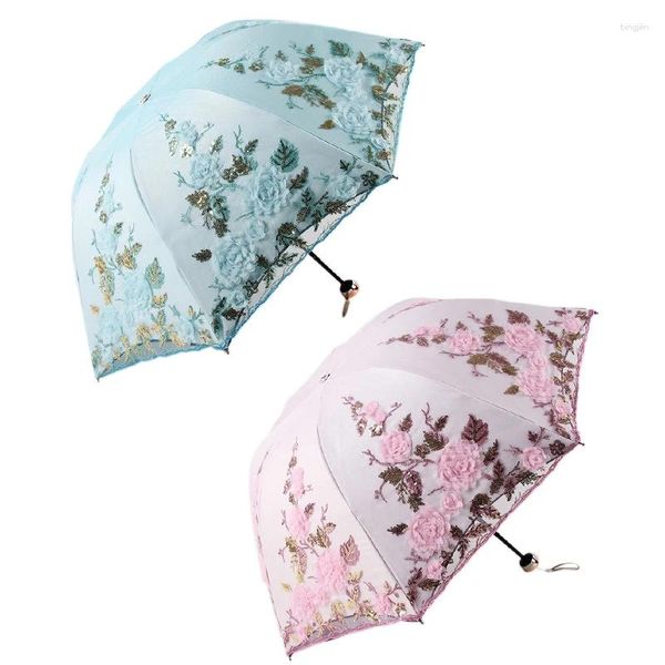 Umbrellas XD Flores para paraguas Mujeres Tres Decoración de parasol de encaje personalizado plegable