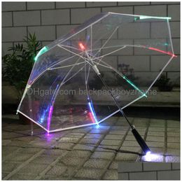 Parapluies Yiwumart LED lumière transparente Unbrella pour cadeau environnemental brillant parapluies brillants activité de fête parapluie à long manche DHLbiz