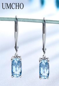 Umcho echt 925 Sterling Silver Sky Sky Blue Topaz Drop oorbellen Elegante edelsteen bruiloft verloving Sieraden voor vrouwelijke geschenken 2106165836787