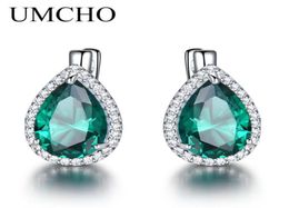 Umcho Green Emerald Gemstone Clip Earring 925 Boucles d'oreilles en argent sterling pour femmes Nouvelles-pierres de naissance ovales Fine Designer Earring4923393