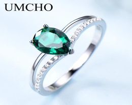Umcho vert émeraude pierres précieuses anneaux pour les femmes 925 bijoux en argent Sterling romantique classique goutte d'eau bague Valentine039s jour Gif4971181