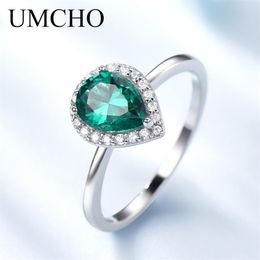 Umcho Green Emerald edelsteen ringen voor vrouwen halo verloving bruiloft belofte ring 925 sterling zilveren feest romantische sieraden y200321 206W