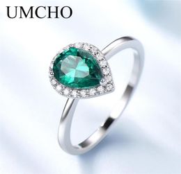 Umcho Green Emerald Gemstone Sings for Women Halo Engagement Wedding Promest Ring 925 SERVING SILP PARTY BIELRIR ROMMANT Y20036027735