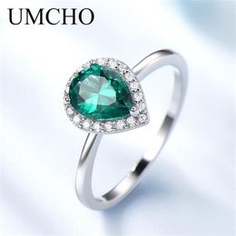 UMCHO Vert Émeraude Pierres Précieuses Anneaux pour Femmes Halo Fiançailles Bague De Mariage En Argent Sterling 925 Parti Romantique Bijoux Y2003220m