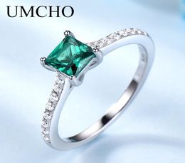 UMCHO vert émeraude pierres précieuses anneaux pour femmes véritable 925 en argent Sterling mode mai pierre de naissance anneau romantique cadeau beaux bijoux 201926868