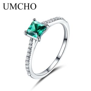 UMCHO GROENE NANO Emerald Ring Genuine Solid 925 Sterling Zilveren Mode Vintage Mei Birthstone Ringen voor Vrouwen Fijne Sieraden S18101001