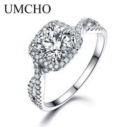 UMCHO De Luxe De Mariée Cubique Zircon Anneaux Pour Les Femmes En Argent Réel 925 Bijoux Solitaire Fiançailles De Mariage Partie Marque Fine 211217