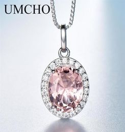 Umcho Luxury Pink Sapphire Morganite Colgante para mujeres Real 925 Collares de plata esterlina Enlace Cadena Joyería de compromiso Regalo nuevo Y2692918