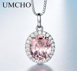 Umcho Luxury Pink Sapphire Morganite Pendentif pour les femmes Real 925 Colliers en argent sterling lien chaîne de chaînes de bijoux Gift New Y4956880