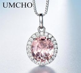 Umcho Luxe Roze Saffier Morganite Hanger Voor Vrouwen Echt 925 Sterling Zilveren Kettingen Link Chain Sieraden Verlovingscadeau Nieuwe Y3539366