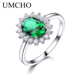 Umcho Nano Russian Emerald 925 STERLING Silver Vintage Engagement Party Gift Rings for Women Whole Fine Jewelry Y18926063012575