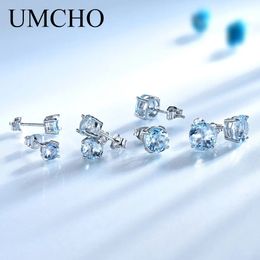 UMCHO réel 925 bijoux en argent Sterling créé russe bleu ciel topaze boucles d'oreilles élégant anniversaire pour les femmes cadeaux d'anniversaire 240109