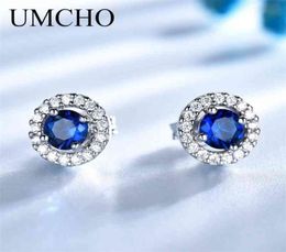 UMCHO REAL 925 SERVILS SIGHT SIGNE ROUNE RESTE RICH COULEUR NANO SAPPHIRE BOUCES D'OREILLES GEM STAILLE CONSEMBLE DE LURXE CADE POUR FEMMES 2106183733500