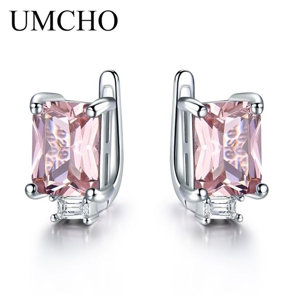 UMCHO Solid 925 Boucles d'oreilles à clips en argent sterling pour femmes rose rose Morganite Gemstone de mariage fiançailles de mode bijoux de mode 220216