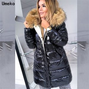 Umeko Moda Parka Mujeres Abrigos de invierno Algodón largo Casual Chaquetas con capucha de piel Mujeres Grueso Cálido Invierno Parkas Mujer Abrigo Abrigo 201214