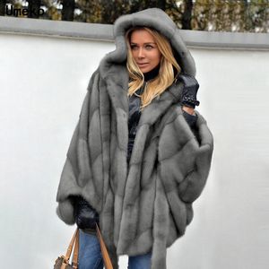 Umeko vison hiver imitation fourrure femmes haut chaud élégant épais nouvelle mode dames manteau vente S-5XL 201124