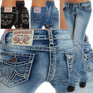 Jeans elásticos de cintura baja con tecnología de lavado, fritura y blanqueo para jeans de mujer 201030