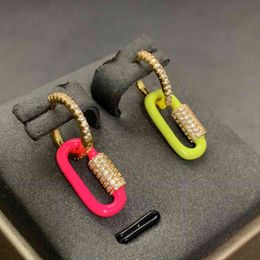 Umgodly 1 st Fashion Square Earring Single Candy Fluorescerend Groen Roze Micro Zirconia Dames Luxe Merk Gouden Kleur Sieraden
