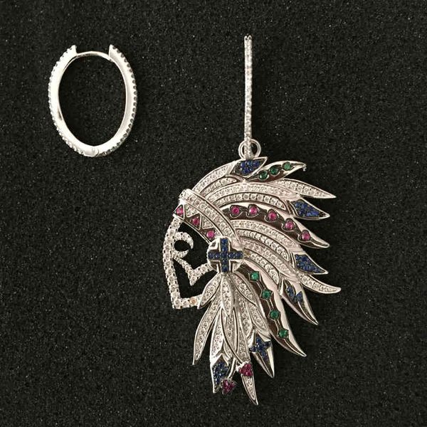 UMGODLY marca de lujo asimetría tribu india pendientes coloridos Zirconia cúbica pluma joyería de moda llegada de mayo