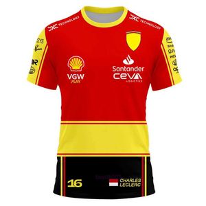 Umhk T-shirts pour hommes 2023/2024 Nouvelle équipe de course de Formule 1 F1 Été Charles Leclerc 16 Carlos Sainz 55 Vêtements de pilote à manches courtes pour enfants