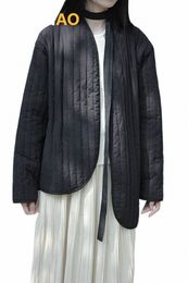 Umi MAO Cott abrigo de lino para mujer 2023 invierno Vintage literatura Zen estilo fresco cálido encaje hasta chaqueta de algodón cálido mujer E6P4 #