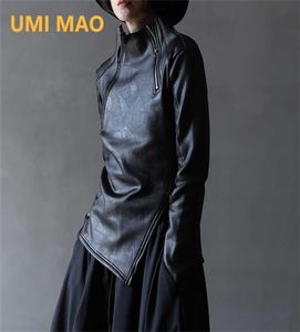 Umi Mao Dark Yamamoto Style Stand irrégulier Collier diagonal zipper faux cuir sweat femelle veste gothique noire cool y2k 2203591986