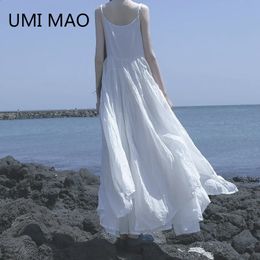 Umi Mao Yamamoto Dark Summer Beach Zwart Wit Super Long Onregelmatige Big Swing Elegant Suspender Dress Dames Femme Y2K Fashion 240418