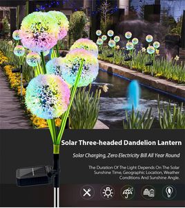 Luz Led Solar de flor de diente de león de 3 cabezas para exteriores, césped y jardín, estacas de calle, lámparas de hadas, decoración artística para patio