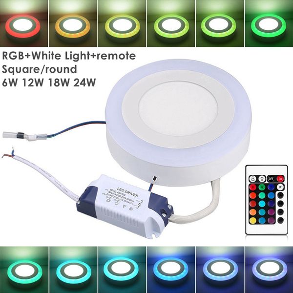 Umlight1688 Acrylique Dimmable Double Couleur Blanc RVB Surface LED Panneau 6W 9W 18W 24W Downlight Éclairage Encastré Avec Télécommande