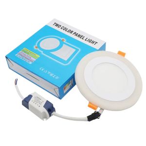 Umlight1688 Ultra mince 6 W 9 W 18 W 24 W rond dissimulé double couleur LED panneau lumineux blanc froid lampe Downlight AC100-265V LL