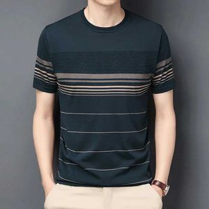 Ummer New Ice Silk T-shirt à manches courtes pour hommes Stripes imprimées de cou