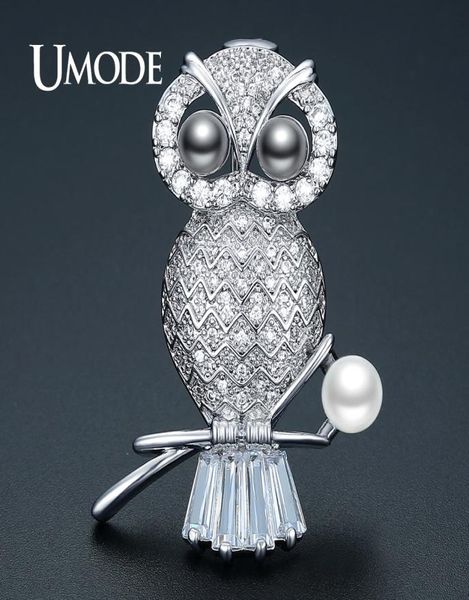 UMODE luxe CZ cristal nouveau hibou violet perle broches pour femmes couleur argent broche et épingles bijoux costume vêtements Clips AUX0014B8791897