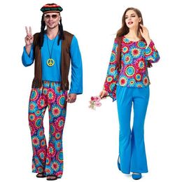 Umorden Volwassen Retro 60s 70s Hippie Liefde Vrede Kostuum Cosplay Vrouwen Mannen Koppels Halloween Purim Party Kostuums Fancy Dress258S