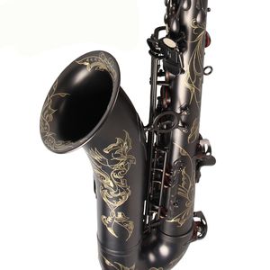 Saxofón alto niquelado negro sin marca Latón tallado a mano Eb Tune Instrumentos de música E Saxofón plano con estuche y guantes de boquilla