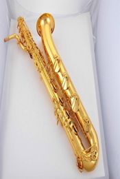 Ongemerkte kan logo Bariton Saxofoon Saxofoon Brass Body Gold Lacquer Surface E Flat Musical Instruments Sax met mondstuk CAN2109433