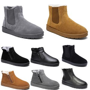 Bottes en coton sans marque mi-hautes pour hommes et femmes, chaussures en cuir noir et gris pour l'extérieur, couleur 3, hiver