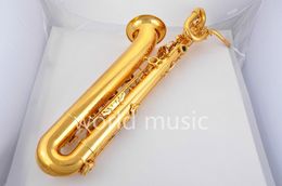 Ongekraakte Hoge Kwaliteit Bariton Saxofoon KUNNEN AANPASSEN LOGO Messing Body Gold Lak Surface Muziekinstrumenten met Case Gratis verzending