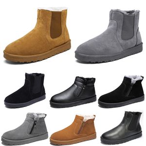 Bottes de neige sans marque pour hommes et femmes, chaussures mi-hautes, marron, noir, gris, cuir, tendance, extérieur, coton, couleur 3