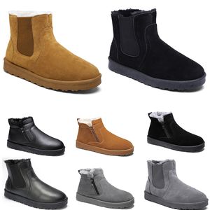 Bottes de neige sans marque mi-hautes pour hommes et femmes, chaussures unies marron noir gris coton cuir extérieur hiver